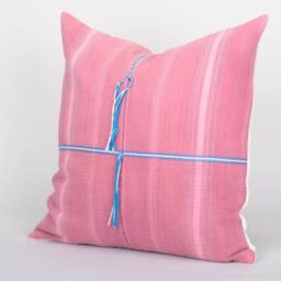 Woven Karen Hill Tribe Cushion Cover - Pink Cotton Tassel Pillow, 20 - thumbnail 2