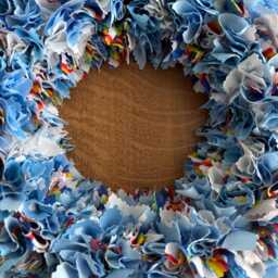 Bright Blue Rag Wreath - Handmade Patterned & Plain Fabrics Indoor Shabby Chic Quirky Wall Or Door Decor Perfect For Nursery - thumbnail 3