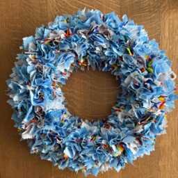 Bright Blue Rag Wreath - Handmade Patterned & Plain Fabrics Indoor Shabby Chic Quirky Wall Or Door Decor Perfect For Nursery - thumbnail 2