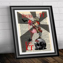 Alice in Wonderland Art Print Gothic Mad Hatter On Antique Dictionary Page - thumbnail 2