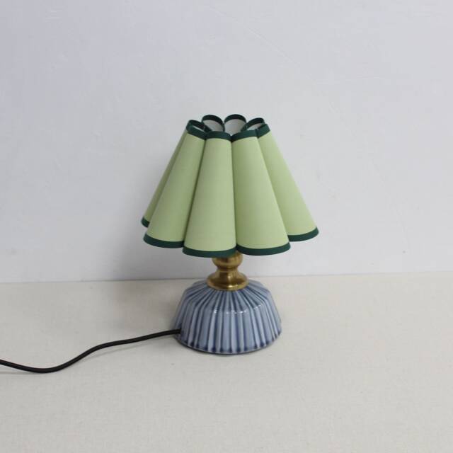 Handmade Light Green Fabric Lamp With Blue Ceramic Base-45# - image 1