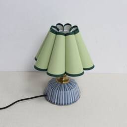 Handmade Light Green Fabric Lamp With Blue Ceramic Base-45# - thumbnail 3