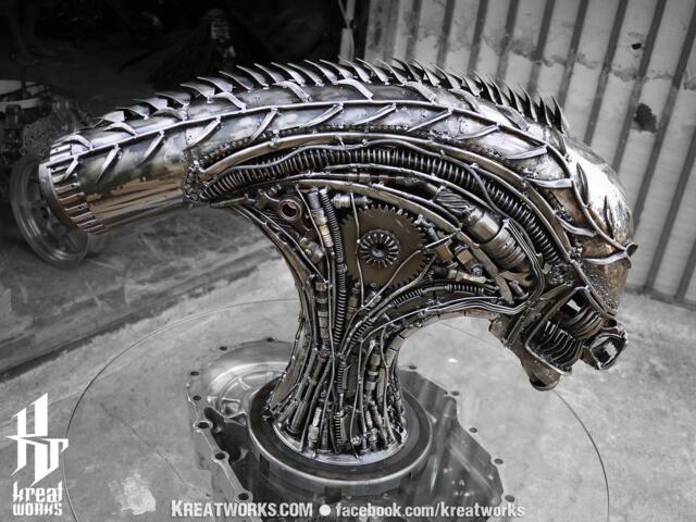 steampunk Recycle Metal Monster Head - Medium Size/Sustainable Sculpture Art - image 1