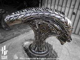 steampunk Recycle Metal Monster Head - Medium Size/Sustainable Sculpture Art - thumbnail 1