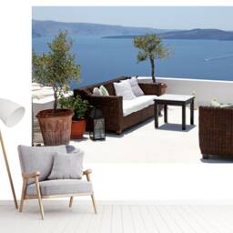 3D Wall Sticker Window Terrace With Sea View/Santorini Decals Decal Greece Seaside Self-Adhesive Beach Mural Wallpaper - thumbnail 3