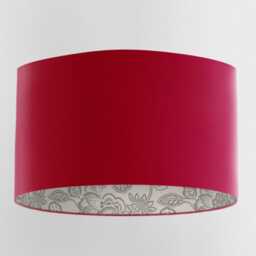 Cerise Velvet Handmade Lampshade With Grey Floral Lining