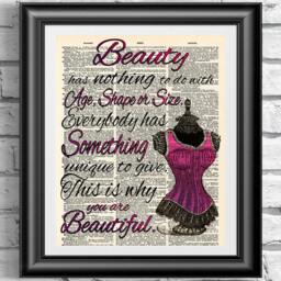 Beauty Self Confidence Glamour Quotation On Antique Dictionary Book Page. Wall Decor 8x10 Vintage Old Paper Hanging Bedroom Bathroom - thumbnail 1
