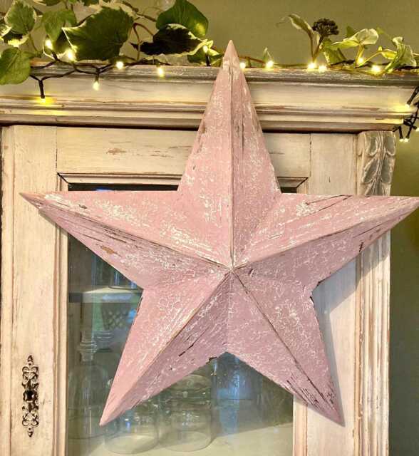 Hand-Painted Chalk Pink Barn Star Rustic Wooden Wall Decor - 55cm Mothers Day Gift - image 1