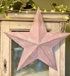 Hand-Painted Chalk Pink Barn Star Rustic Wooden Wall Decor - 55cm Mothers Day Gift - thumbnail 1