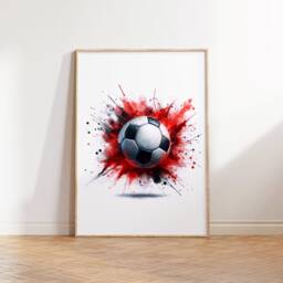 Football Wall Art Prints - Set Of 3 Soccer - Boys Bedroom Decor Teen Room Red Print Poster - thumbnail 3