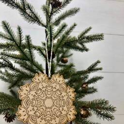 Boho Christmas Ornament, Style Wooden Decor, Natural Wood Bohemian Home Tree Holiday Decoration - thumbnail 2
