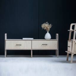 Japandi Low Media Console 143 cm With Drawers, Minimalist Tv Stand, Mid Century Wooden Entertainment Center, Handmade Wood - thumbnail 1