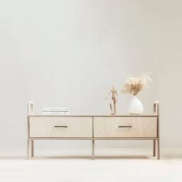 Japandi Low Media Console 143 cm With Drawers, Minimalist Tv Stand, Mid Century Wooden Entertainment Center, Handmade Wood - thumbnail 2