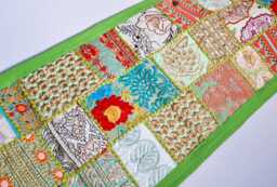 Embroidered Table Runner. Patchwork Sari Wall Hanging Made in India - thumbnail 1