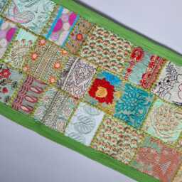 Embroidered Table Runner. Patchwork Sari Wall Hanging Made in India - thumbnail 3