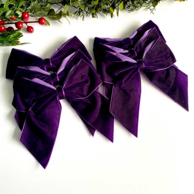 Purple Velvet Christmas Tree Bows, Bows For Tree, Purple Decorations, Set Of 6 Christmas 5.5 - image 1