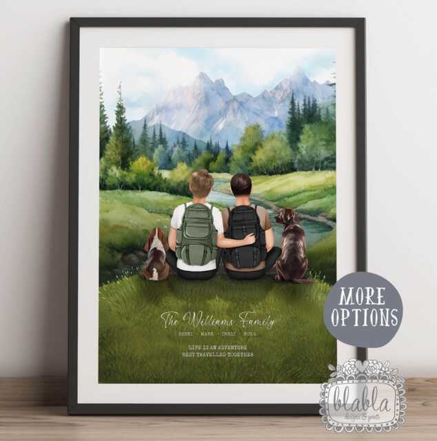 Gay Couple Personalised Gift, With Pets & Pet, Family Illustration, Anniversary Gift For - image 1