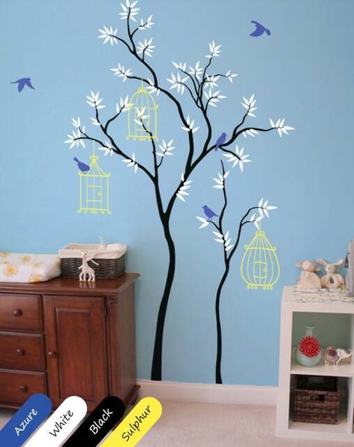 Nursery Tree Wall Decal, Birdhouses, Birds, Baby Room Decor - image 1