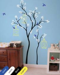 Nursery Tree Wall Decal, Birdhouses, Birds, Baby Room Decor - thumbnail 1