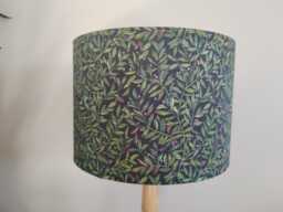 Leaf Berry Lampshade Handmade Dark Green Foliage With Berries On Black Cotton Fabric Drum Lamp Shade Ceiling Pendant Or Table Floor - thumbnail 1