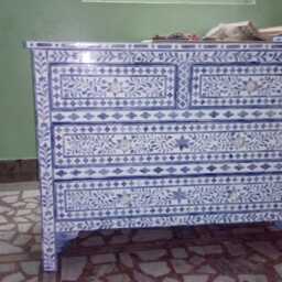 Designer Bone Inlay Blue Floral Pattern Chest Of 4 Drawers - thumbnail 2