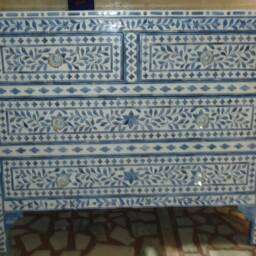 Designer Bone Inlay Blue Floral Pattern Chest Of 4 Drawers - thumbnail 3