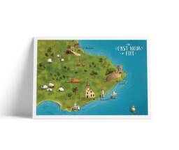 New East Neuk Of Fife Illustrated Map - Elie Pittenweem Anstruther Crail St Andrews Isle May Whimsical Print - thumbnail 1