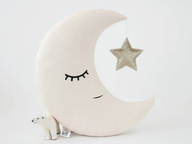 Beige Crescent Moon Cushion For Nursery Decor, Baby Shower Gift Idea Dreamy Pillow Gender Neutral Room Girl Crib Boy Bed Children Teepee Sky - image 1