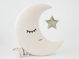 Beige Crescent Moon Cushion For Nursery Decor, Baby Shower Gift Idea Dreamy Pillow Gender Neutral Room Girl Crib Boy Bed Children Teepee Sky - thumbnail 1