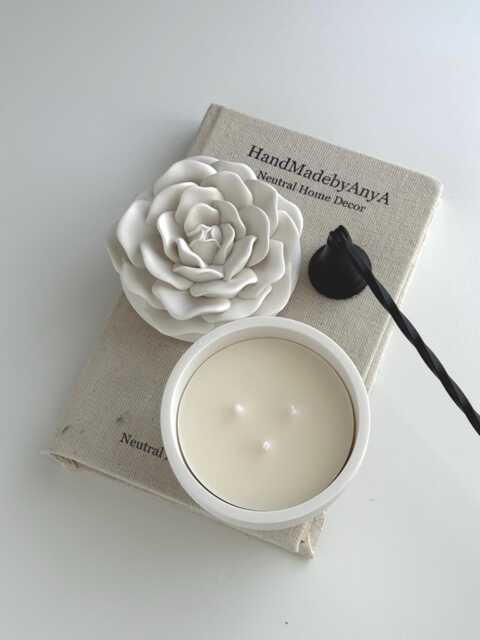 Rose Flower Scented Candle Gift-Jar Concrete With Lid - Refill 7Oz Organic Coconut Soy Wax Handmade Home Decor & Gift - image 1