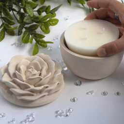 Rose Flower Scented Candle Gift-Jar Concrete With Lid - Refill 7Oz Organic Coconut Soy Wax Handmade Home Decor & Gift - thumbnail 2