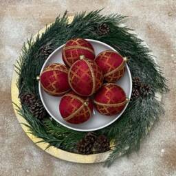 Limited Edition Red & Gold Brocade Bauble - Handmade Upcycled Fabric Christmas & Diwali Decor Wedding + Party Favour 8 cm 10 - thumbnail 3