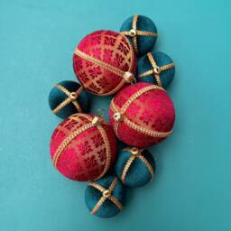 Limited Edition Red & Gold Brocade Bauble - Handmade Upcycled Fabric Christmas & Diwali Decor Wedding + Party Favour 8 cm 10 - thumbnail 1