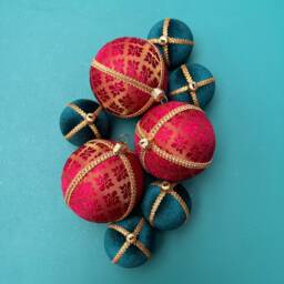 Fabric Christmas Bauble 8cm - Gold Red Buti Geometric Brocade Ornament Handmade Indian Decor Boho Gift - thumbnail 4