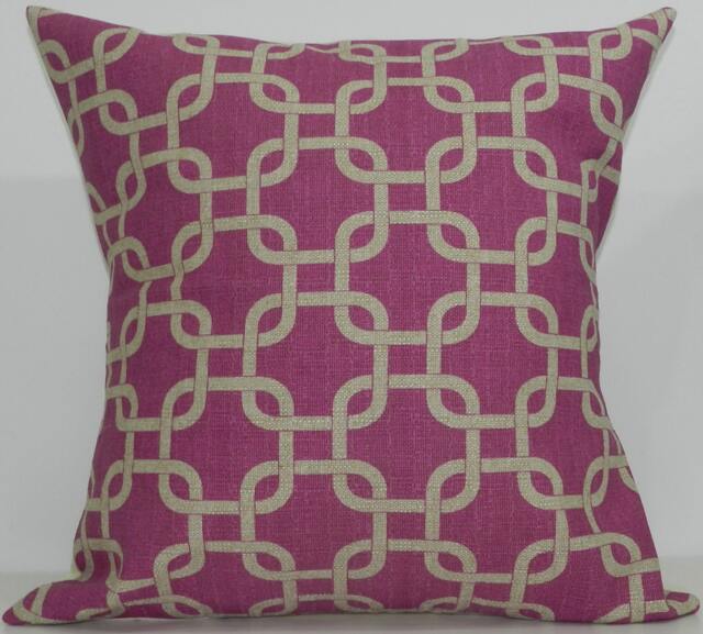 New 18x18 Inch Designer Handmade Pillow Case in Fuschia & Taupe Lattice