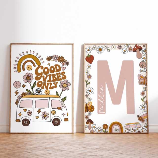 Boho Nursery Print Set - Girls Letter Good Vibes Only Playroom Decor Unframed - image 1