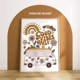 Boho Nursery Print Set - Girls Letter Good Vibes Only Playroom Decor Unframed - thumbnail 3