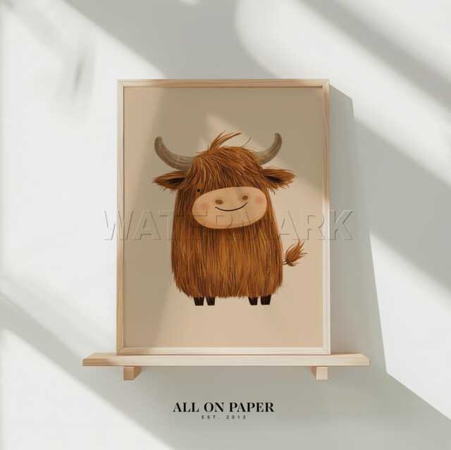 Highland Cow Print, Nursery Wall Prints, Animals, Sage Green Art, Animal Decor, Cute Animal Prints - image 1