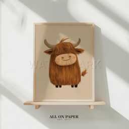 Highland Cow Print, Nursery Wall Prints, Animals, Sage Green Art, Animal Decor, Cute Animal Prints - thumbnail 1