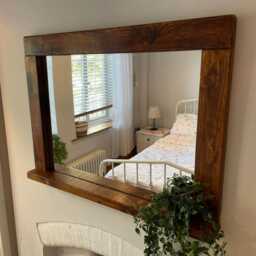 Handmade Wall Mirror - Waxed Rustic Wooden Frame Farmhouse Bathroom - thumbnail 4