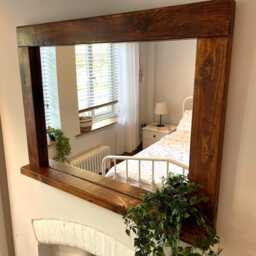 Handmade Wall Mirror - Waxed Rustic Wooden Frame Farmhouse Bathroom - thumbnail 3