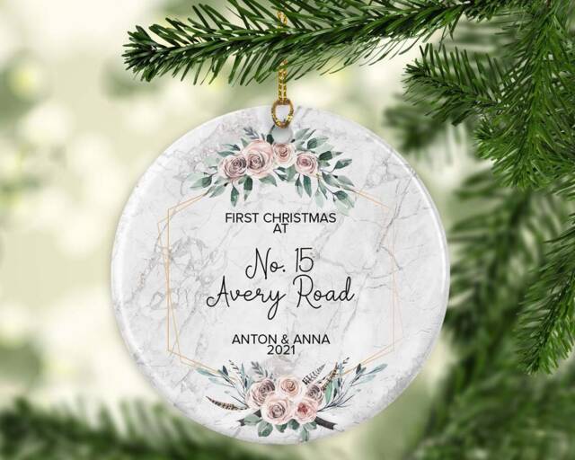 Personalised First Christmas New Home Ornament Eucalyptus Marble Style - image 1