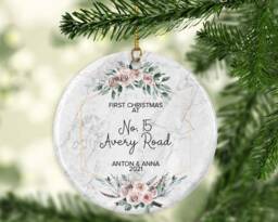Personalised First Christmas New Home Ornament Eucalyptus Marble Style