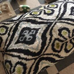 Black Velvet Ikat Pillow Cover Handcrafted Uzbek Silk Cushion - thumbnail 2