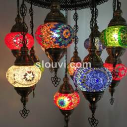 11 Ball Turkish Sultan Mosaic Chandelier - Handmade Design With Medium Globes