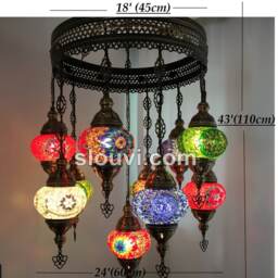 11 Ball Turkish Sultan Mosaic Chandelier - Handmade Design With Medium Globes - thumbnail 2