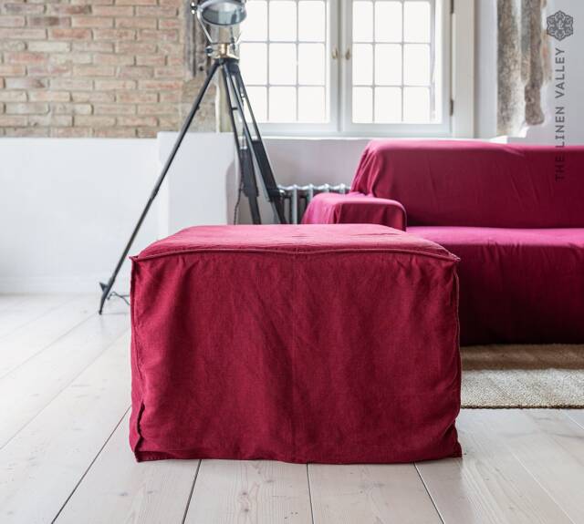 Linen Ottoman Slipcover - Custom Square Pouf Cover Without The Bottom Natural Foot Stool Case Eco-Friendly For Home - image 1