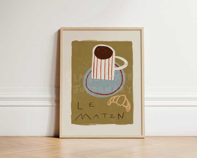 Coffee Croissant Print, Poster, Illustration Kitchen Wall Art, Aesthetic Cafe Unframed - image 1