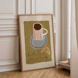 Coffee Croissant Print, Poster, Illustration Kitchen Wall Art, Aesthetic Cafe Unframed - thumbnail 3