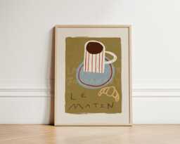 Coffee Croissant Print, Poster, Illustration Kitchen Wall Art, Aesthetic Cafe Unframed - thumbnail 1
